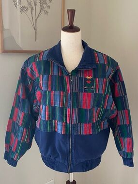 Vintage 90s Lavon Sport Navy/Red Plaid Track Jacket